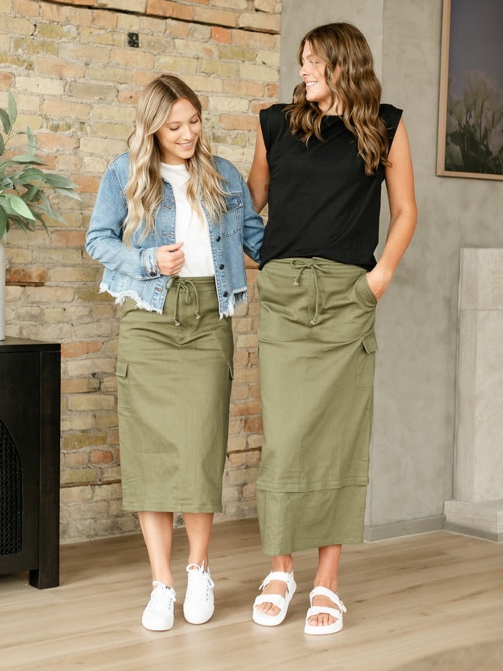 Inherit Zarina Cargo Midi Convertible Maxi Skirt Straight Fit Olive Green Modest - Picture 2 of 14